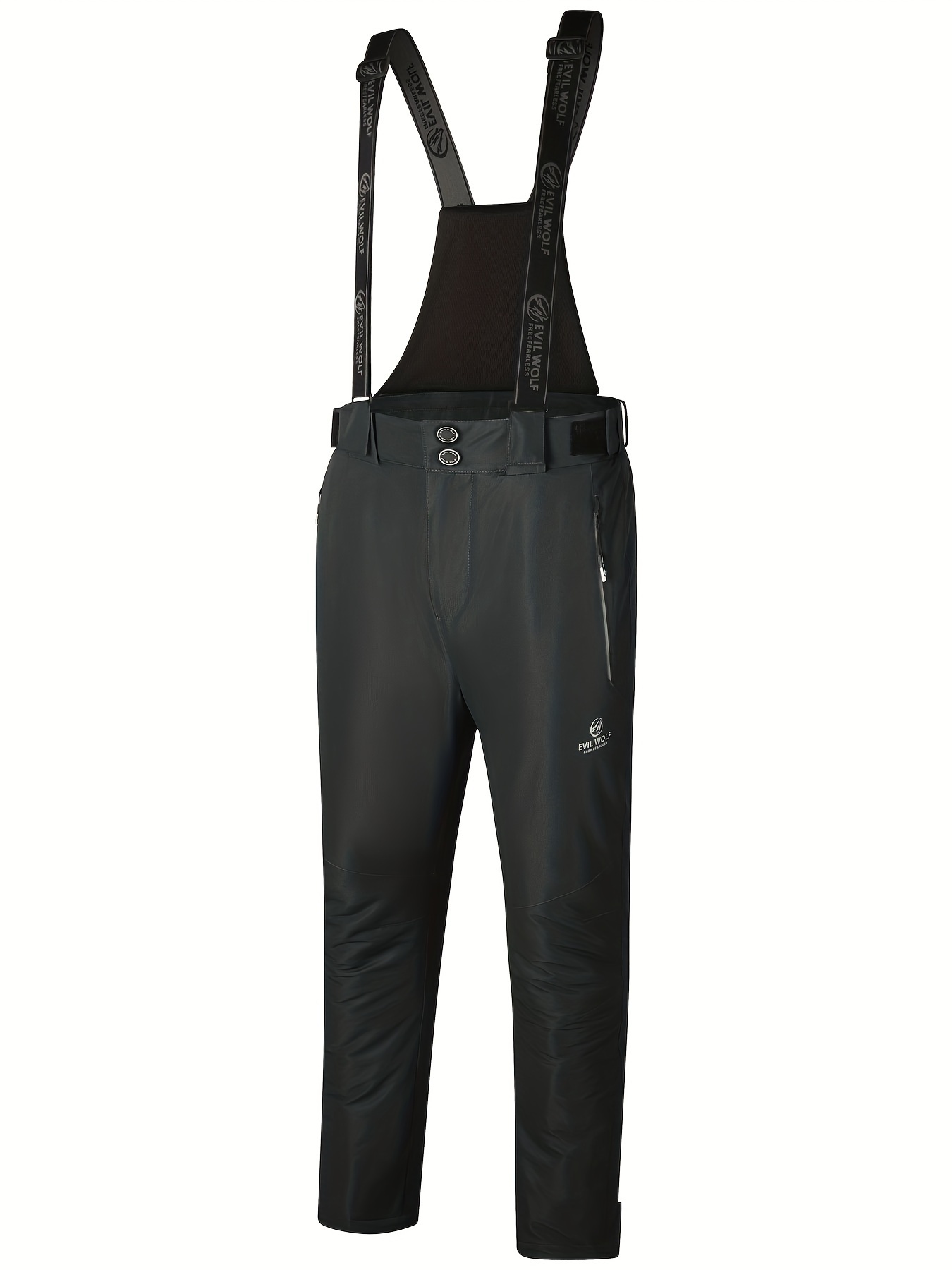 Men's Thermal Ski Pants with Detachable Suspenders - Warm, Breathable, Outdoor Adventure Pants for Hiking, Mountaineering Casual Wear - Black