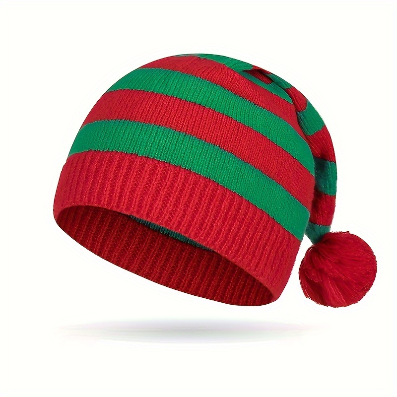 

Bonnet Tricoté de Noël pour Femme avec Rayures Rouges et , Fibre de Polyester Respirante, Longue Queue, pour les Festives