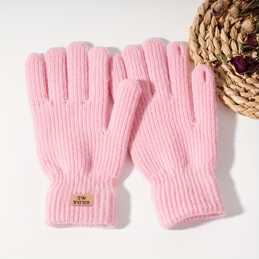 TEMU New Winter Gloves, Solid Color Elastic Touch Screen Smartphone Applicable, Texture Model Cold Protection Warm Gloves, Soft Warm Winter