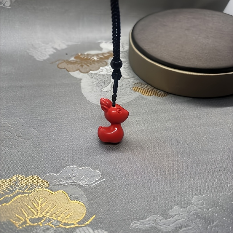 Natural Cinnabar Little Deer Zodiac Pendant Necklace, Unisex