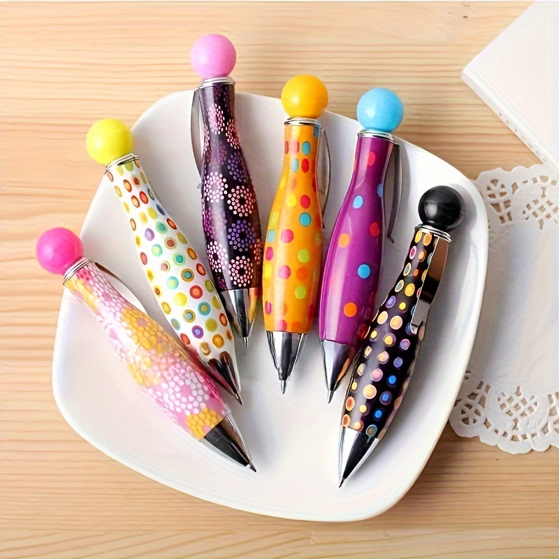 

6-piece Mini Bowling Ballpoint Pens With Colorful Floral Designs - Retractable, Perfect For School & Office