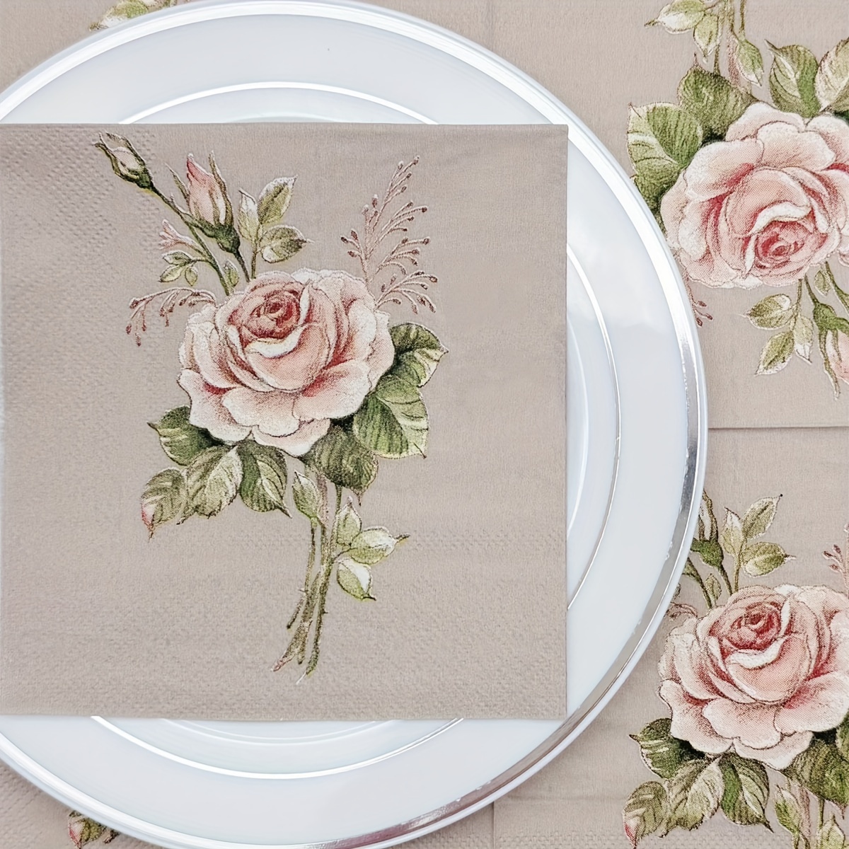 TEMU 20pcs Flower Napkins 10x10" - Weddings, Birthdays & | Elegant Table Decor For Restaurants & Hotels For Halloween,christmas Event & Party Supplies