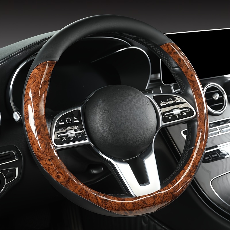 

Universal Car Steering Wheel Cover With Peach Wood Grain Pu Leather, Handle Cover, Synthetic Pu Leather, Fashionable Sports, Universal Car Accessories For Both Men And Women In All Seasons.