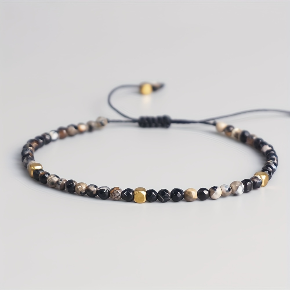 

Boho-chic Adjustable Coffee Agate Beaded Bracelet For Women - Everyday & Vacation Wear