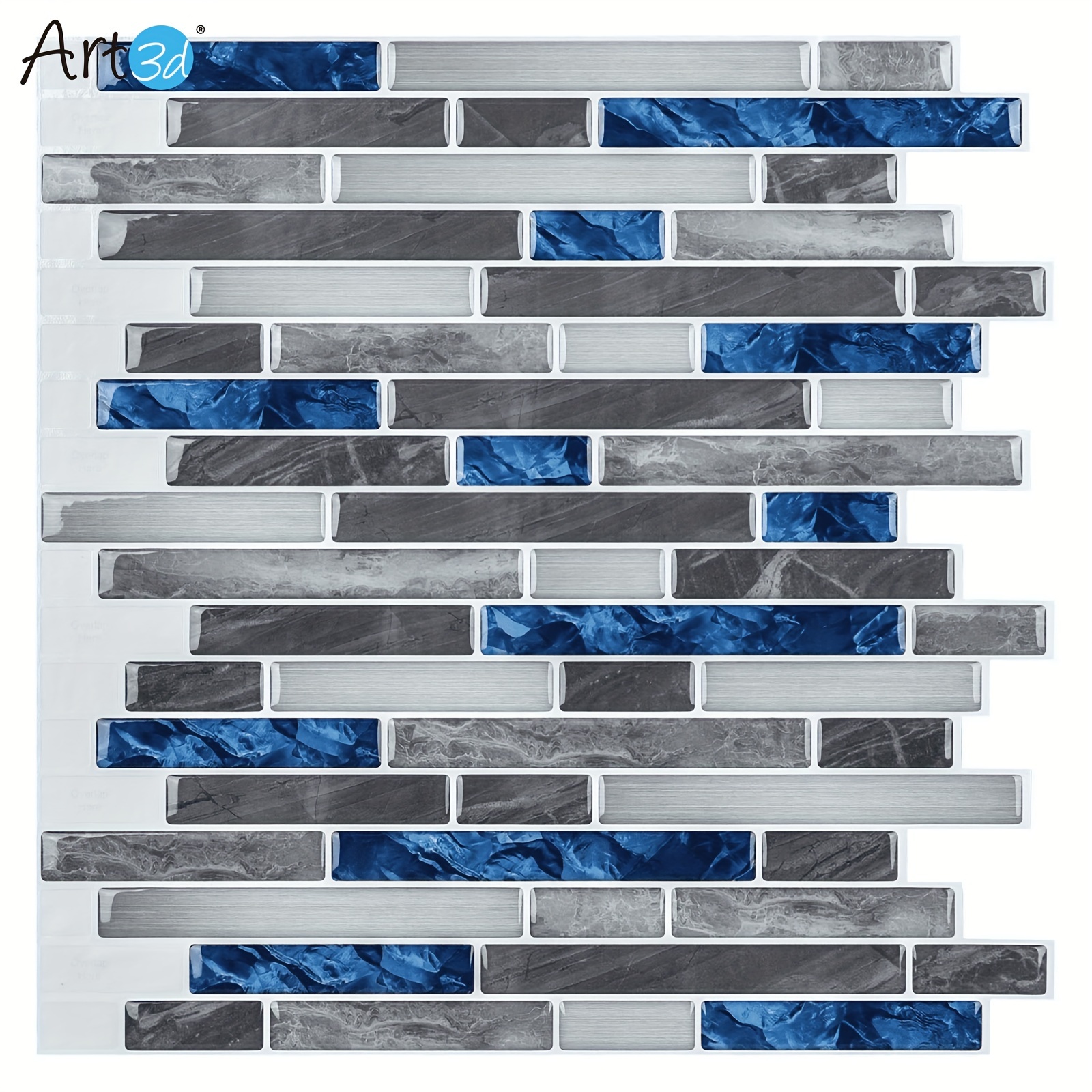 

Art3d 10 Sheets 12" X 12" Peel And Stick Kitchen Backsplash Self-adhesive Wall Tile, Blue Gemstone