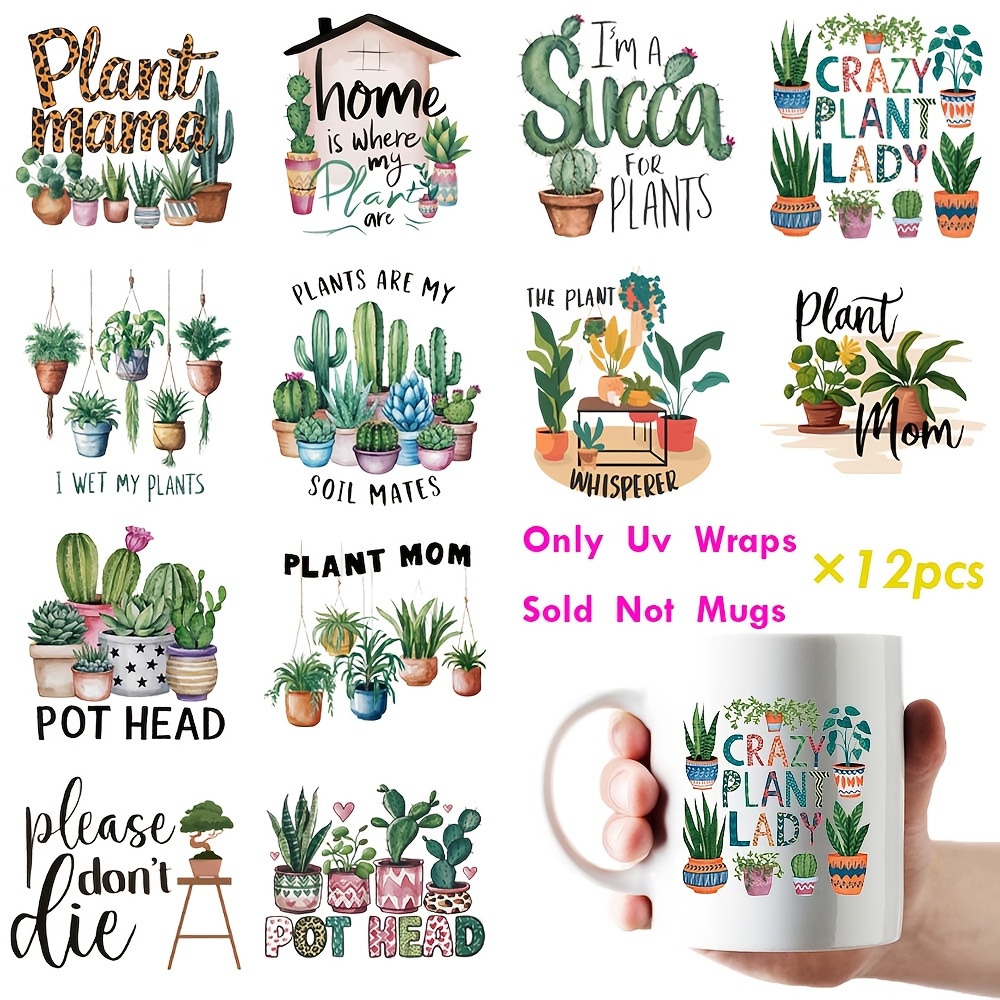 

12pcs Plant Vinyl Sticker Set For Mugs - Uv Dtf Self-adhesive Coffee Cup Decals, Craft & Supplies