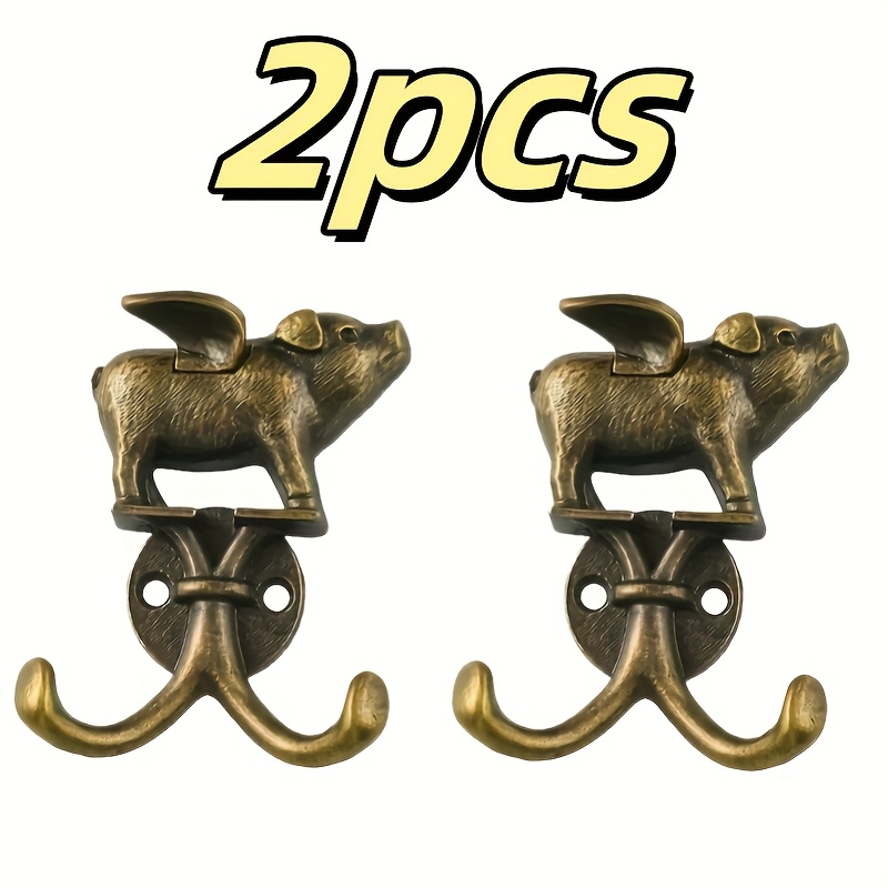 1pc/2pcs Vintage Flying Pig Hook - Decorative Hook, , Polished Metal Kitchen, Bathroom, Bedroom Coat, Hat And Towel Hangers