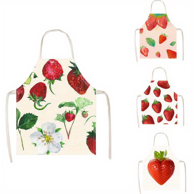 

1pc, Cooking Apron, Cute Strawberry Hand-painted Design Apron, Fashionable Waterproof Linen Kitchen Home Use, Kitchen Supplies