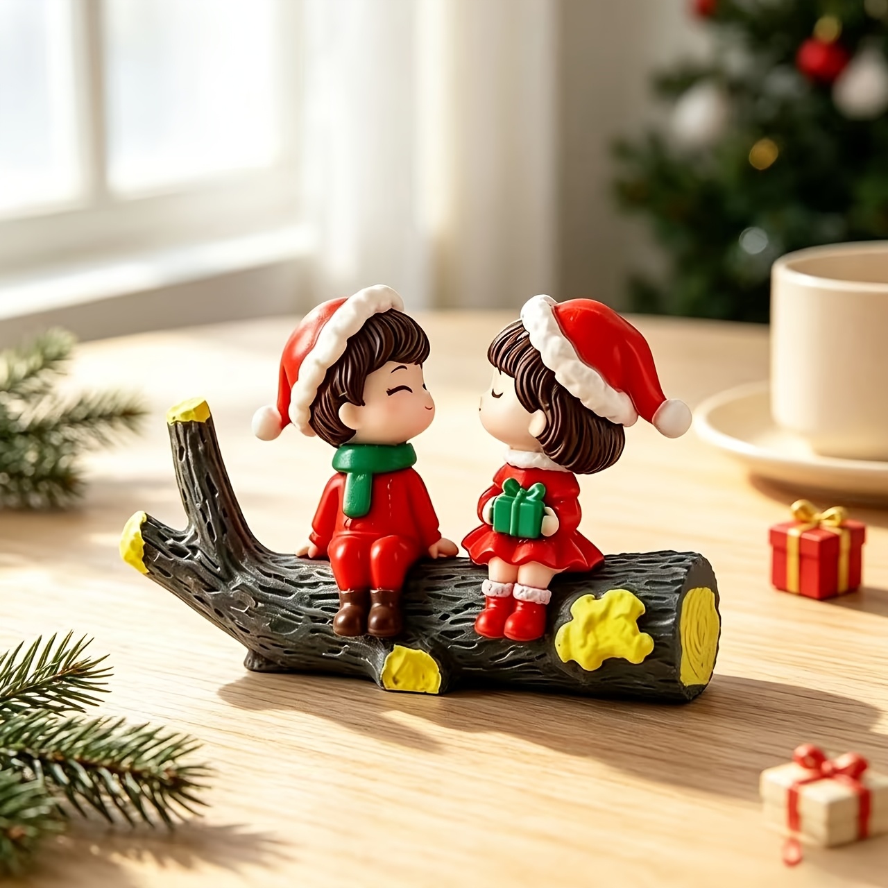 TEMU 2/3pcs Christmas Couple Statue Figurine Ornament, Holiday New Year Desktop & Car Decor, Mini Stocking Stuffer Gift For Couples , Warm Decoration