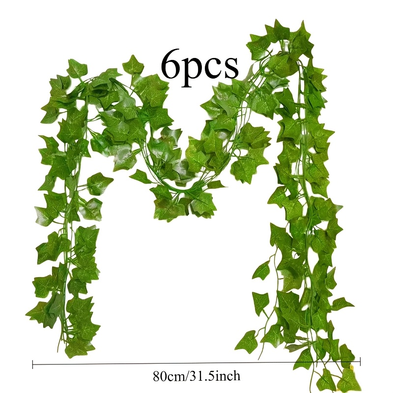 6pcs Artificial Green Leaf Ivy Wreath Set | Durable Plastic Hanging Decor, Suitable For Weddings, Thanksgiving Parties, And Home Decoration - Realistic Indoor/outdoor Adornment, No Electricity Needed