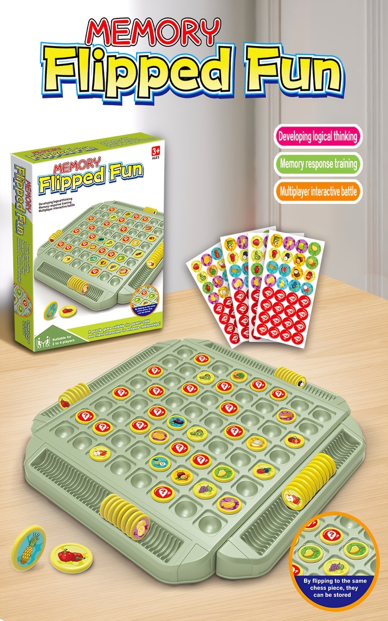儿童玩具益智水果翻转记忆棋盘游戏,创意记忆棋对战玩法 锻炼手眼协调 记忆力 专注力,优质材质制成,适合2-4人玩耍,适合家庭之夜 聚会 旅游出行玩耍,适合生日 万圣节 圣诞节礼物 商品详情 3