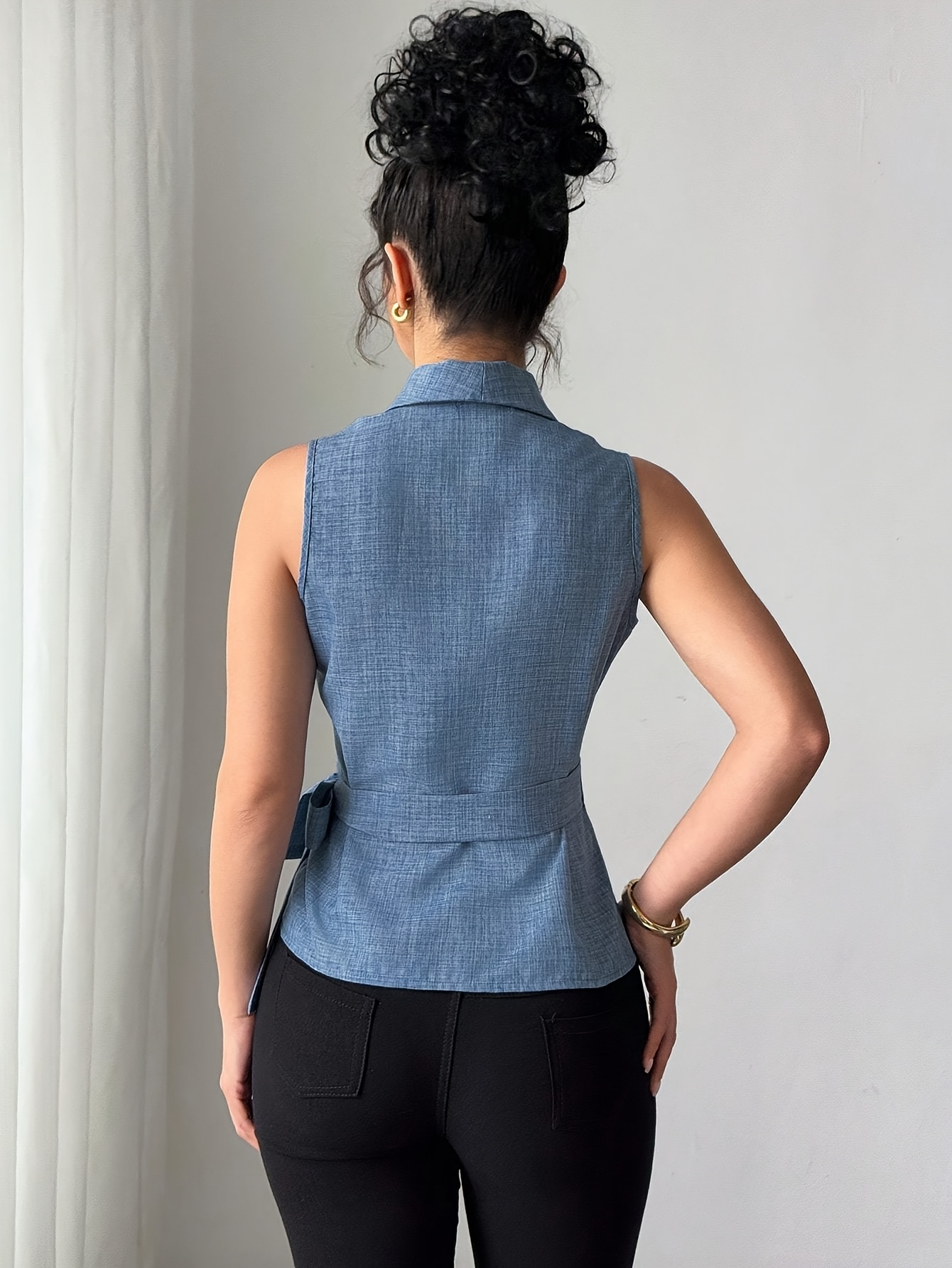 Blusa sin para mujer con delantero Elegante camisa con cordones  para atuendos informales y de vacaciones, moda */verano, ca