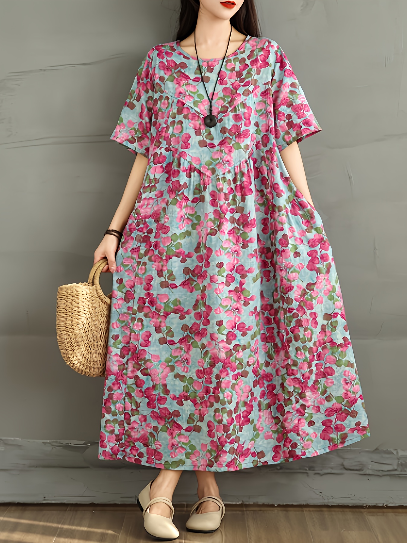 chinese dress ladies 'Indigo Blooms' 100% Cotton Maxi Dress