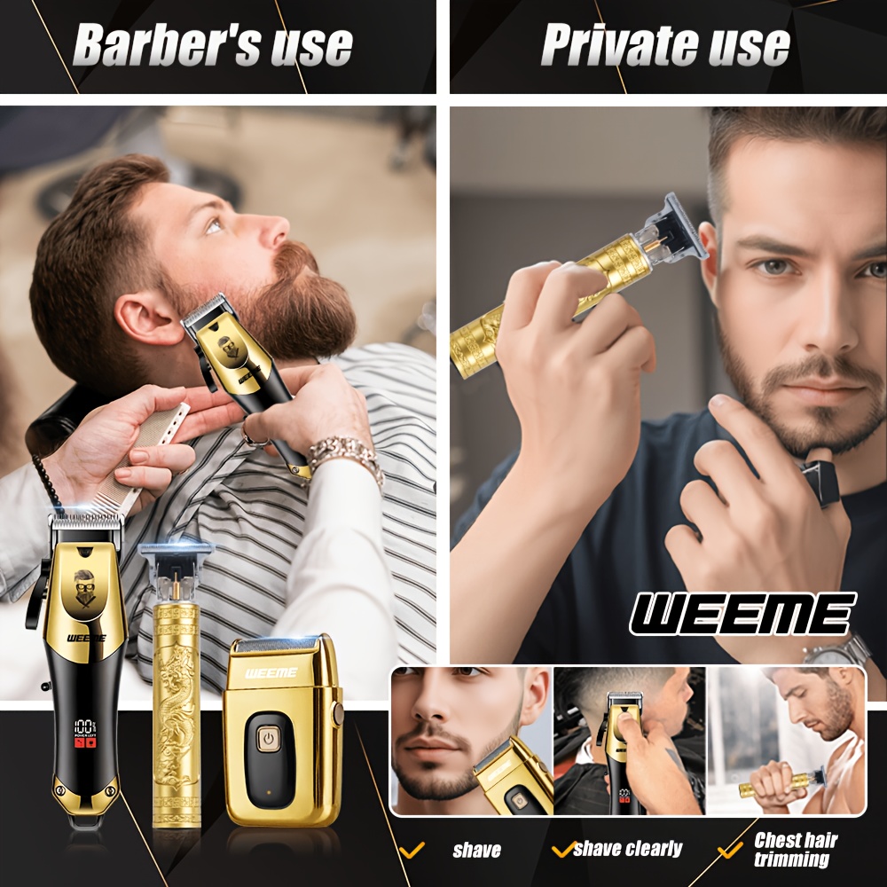 WEEME 4pcs/3pcs/1pc Cordless Men' Hair Clippers & Beard Trimmer with Electric Shaver & Nose Trimmer - Rechargeable Professional Hair Cutting System Suitable for Traveling, Home Use, Gift for Dad, Husband, Birthday/Christmas Present.