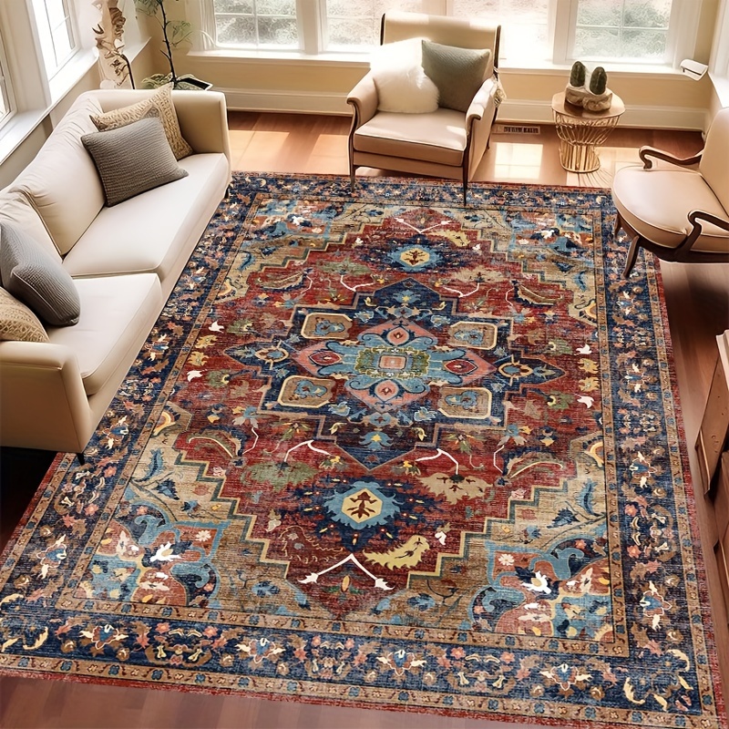 

Luxurious Velvet Area Rug - 1pc, Non-slip, Machine Washable With Vintage Turkish & , Living Room And Bedroom Decor