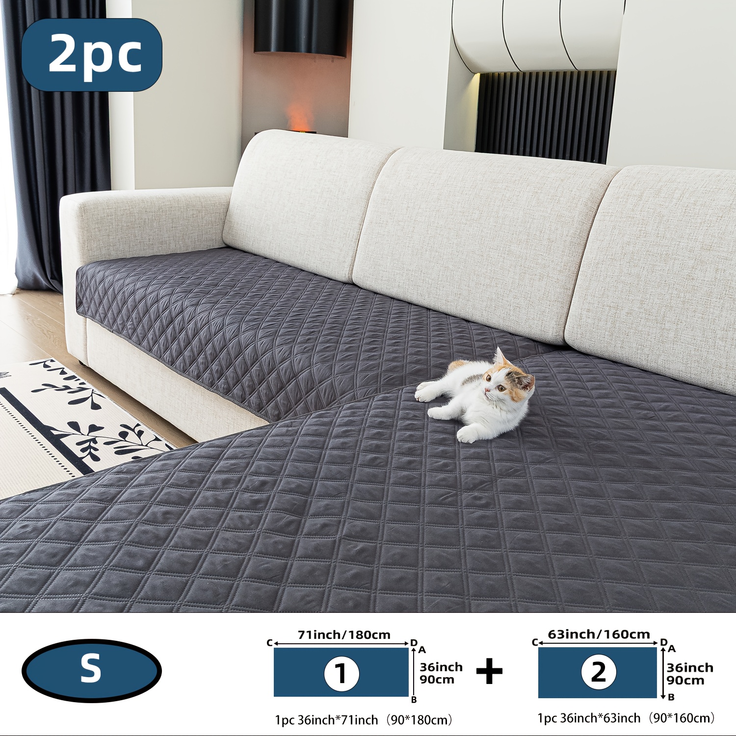 2pcs Ultrasonic Embossed Angular Geometric Pattern Sofa Cushion, Anti Slip Backing, Machine Washable, In Multiple Colors And Sizes, Sofa Protection, Suitable For Bedrooms, Offices, And Living Rooms
