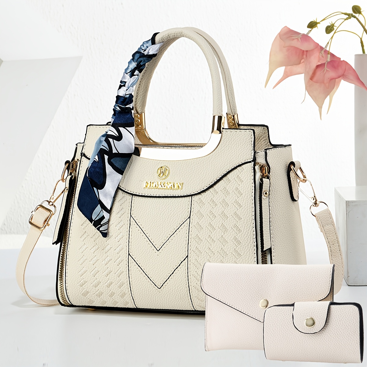 three piece womens fashionable trendy shoulder bag set - Temu display picture 1