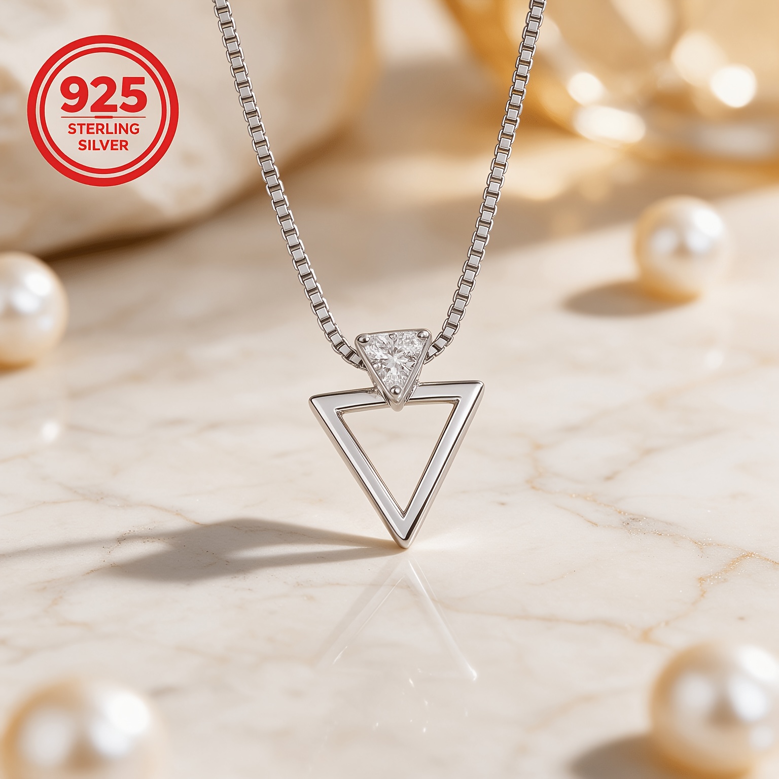 925 Silver Inverted Triangle Pendant Necklace, Light Luxury Design