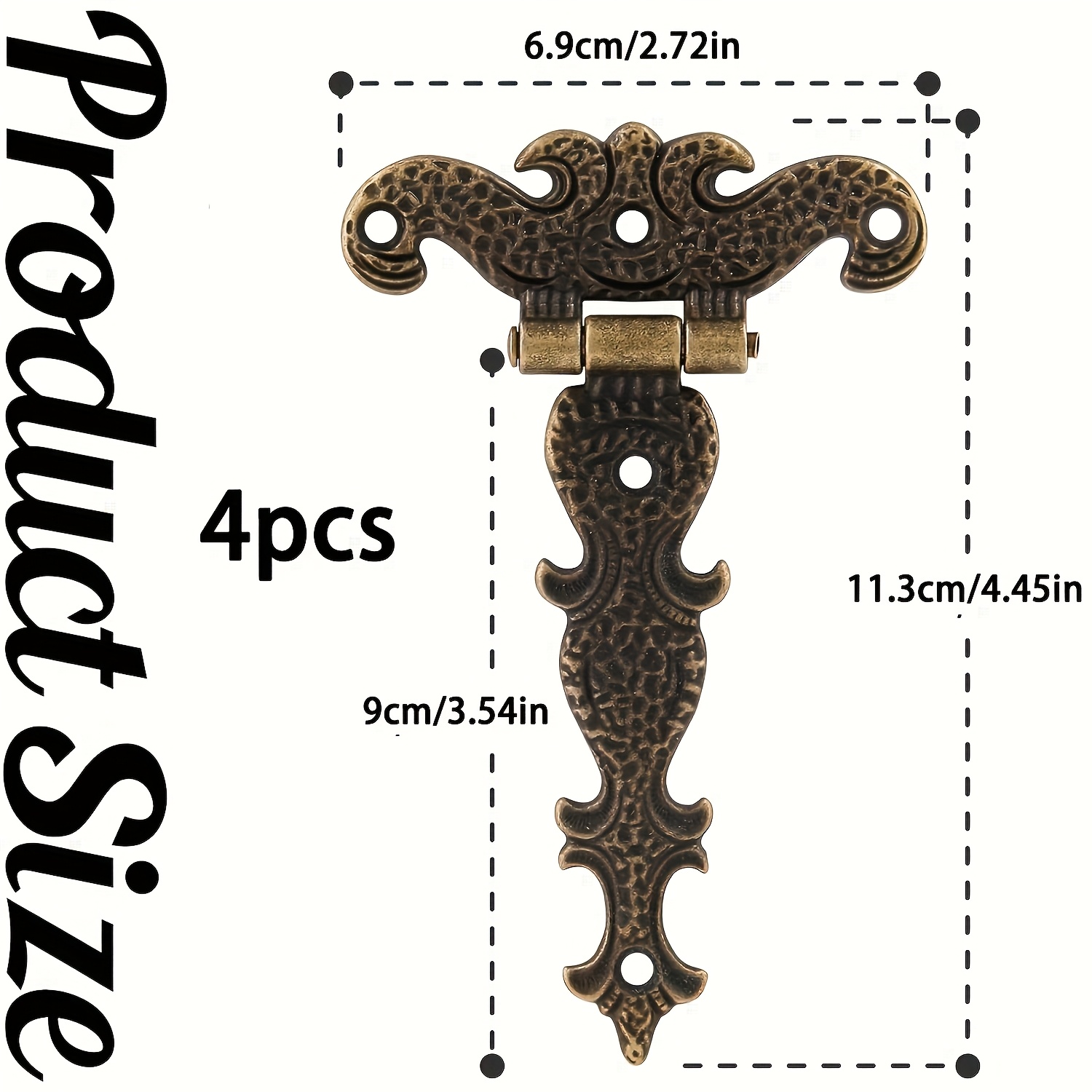 4pcs Vintage Classic Bronze T-hinges - Alloy Finish Face Mount Hardware For Doors & Cabinets, Ornate Scrollwork Design, Durable Metal Construction