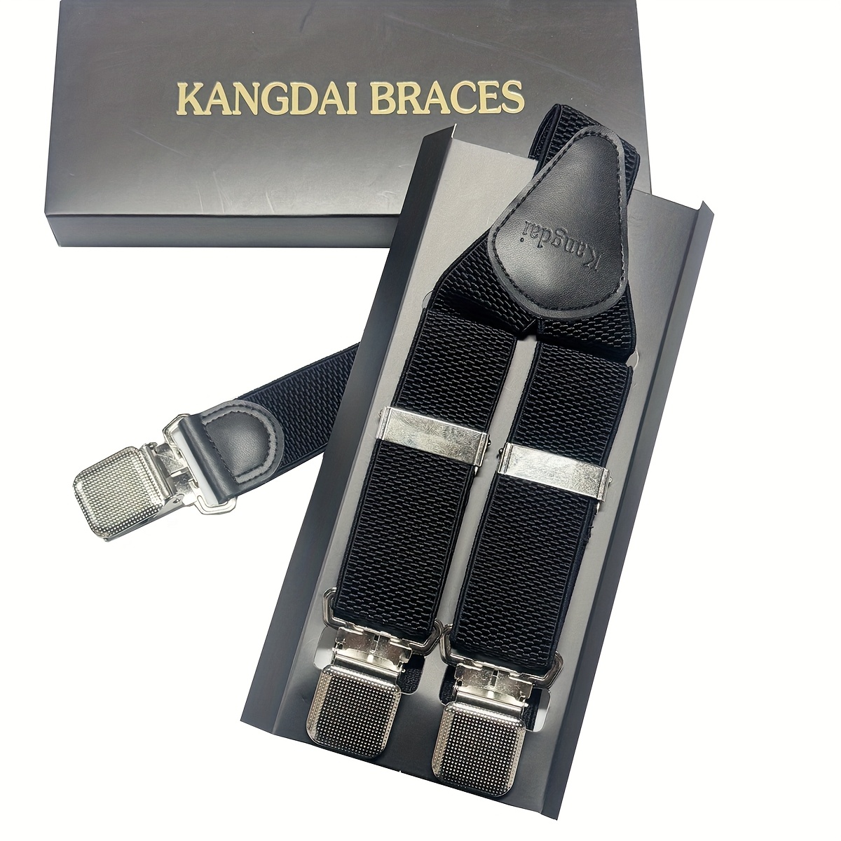Kangdai Men's Y-shaped Suspenders With Triple Clips, Heavy-duty Teeth Set, Very Sturdy Clasps, Adjustable Length, Double-layer Accessories.
