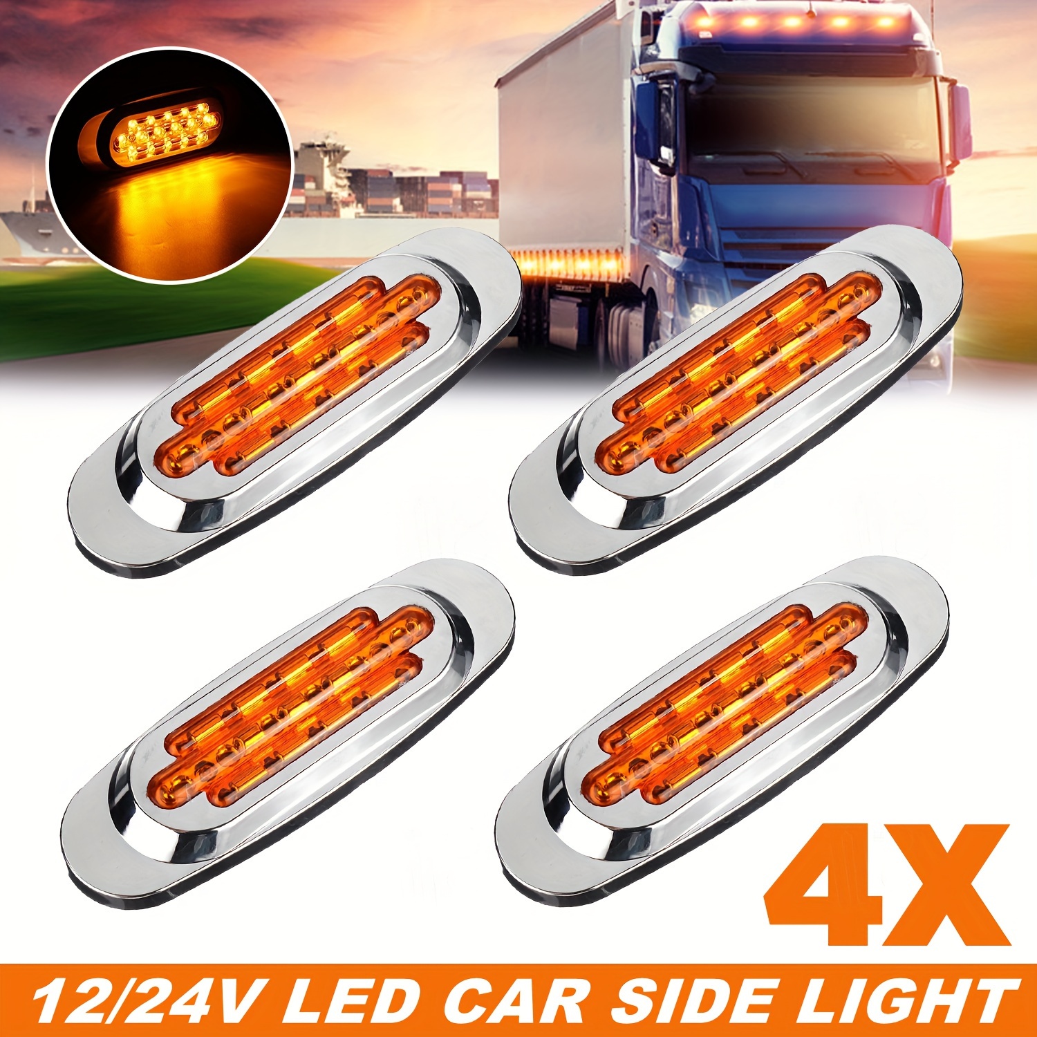 TEMU 4pcs Led Side Marker Lights For Trucks & Trailers - 16 Leds, ( On + Flash), Fits 12-24v Vehicles - In Amber, White, Red, Blue, Green