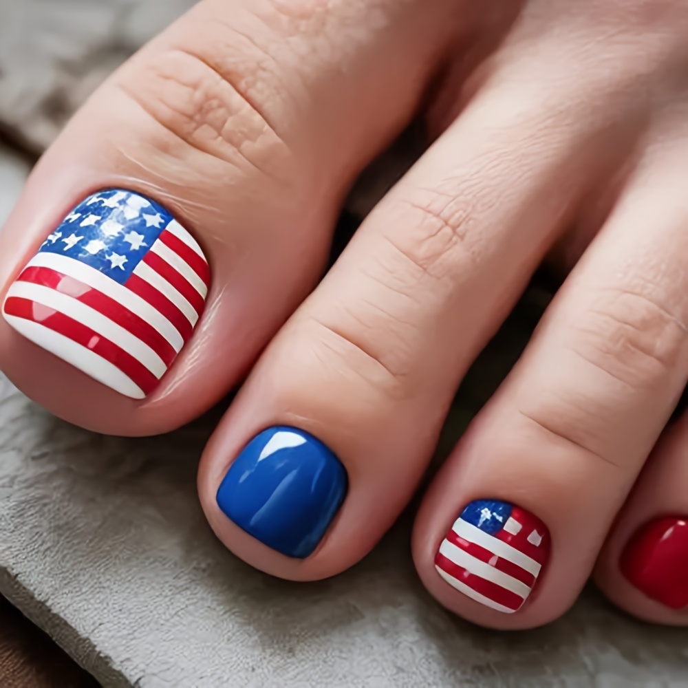 Instantly Enhance Your Charm. 24 Patriotic-themed Nail Covers. Independent Day Versatile And Art. Press-on Toenails. Wearing Nail Designs. Stickers. Removable Fake Nails. Press-on Nails.