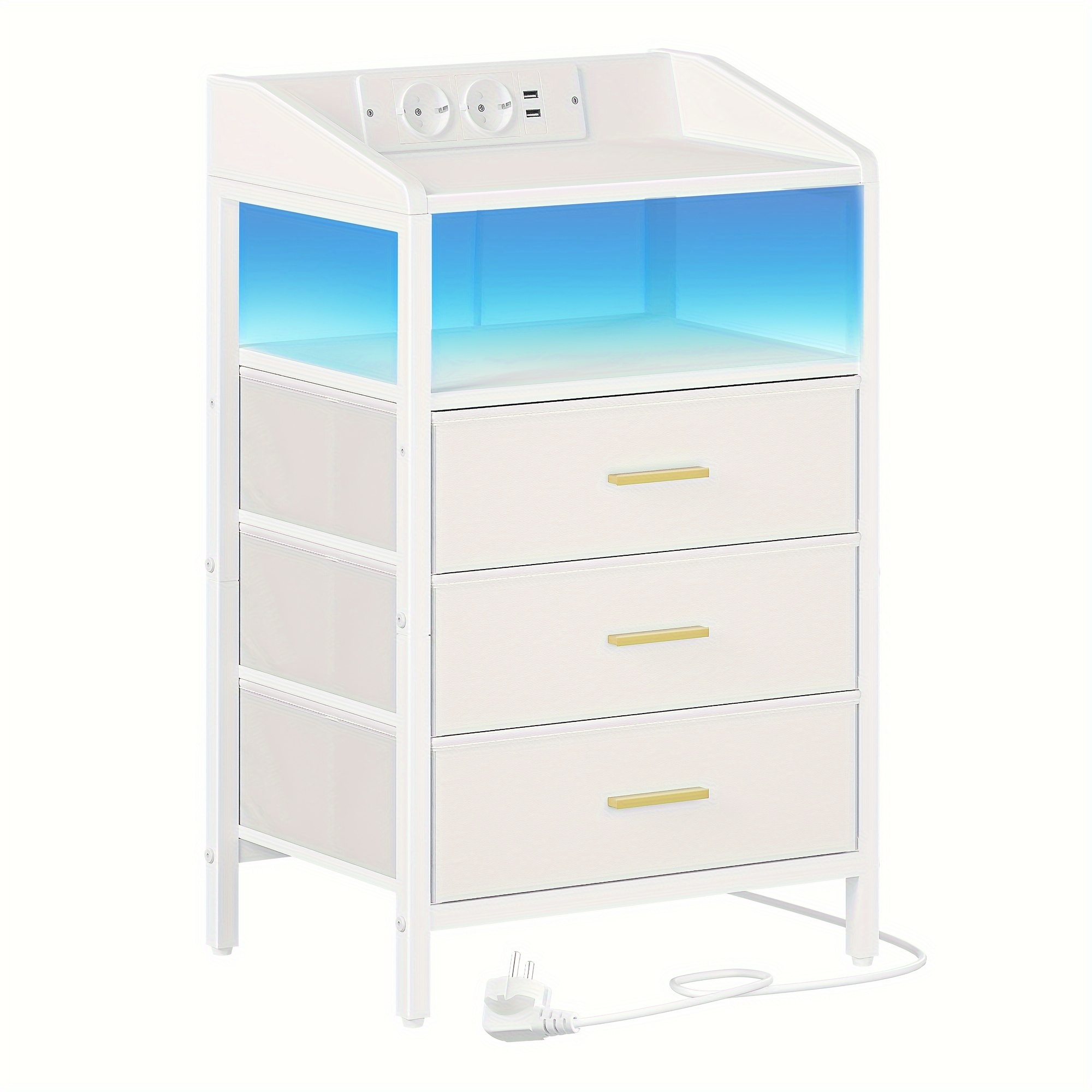 Image of Bedside Tables With 3 Fabric Drawers And Shelves | Suitable For Bedroom, Living Room, , Made Of Wood, Hzuaneri Brand