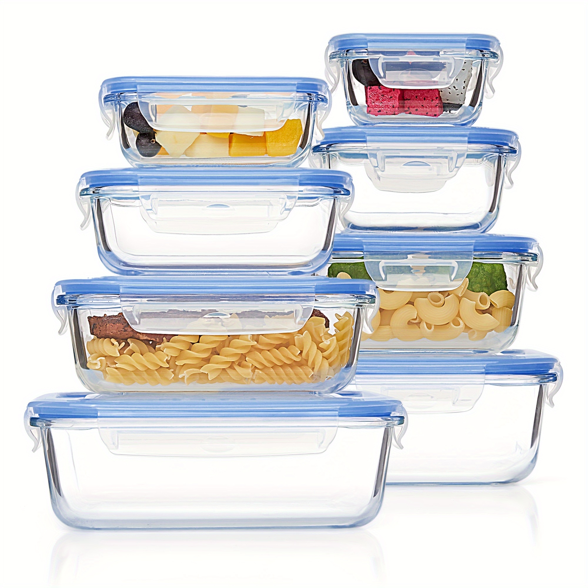 

8 Pack Glass Meal Prep Container With Lids, Lunch Containers For Food Storage, Airtight Kitchen Container For Leftover, Microwave, Oven, Freezer And Dishwasher Safe, Bpa Free