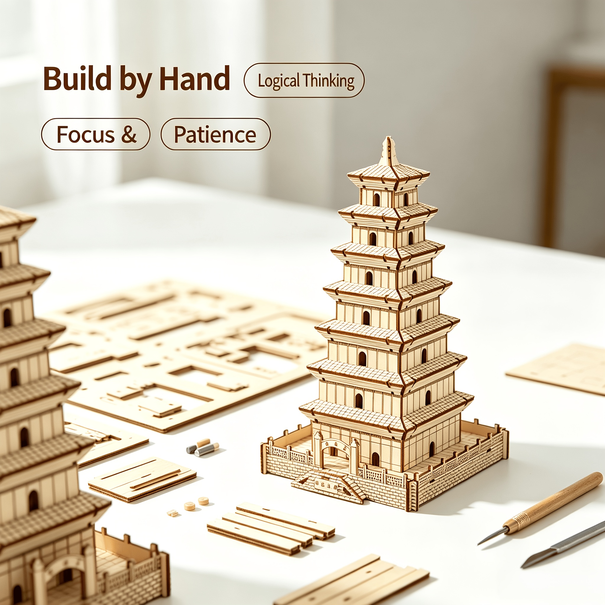 110pcs 3D Puzzle Wild Goose Pagoda, Fun Brain Teaser Gift