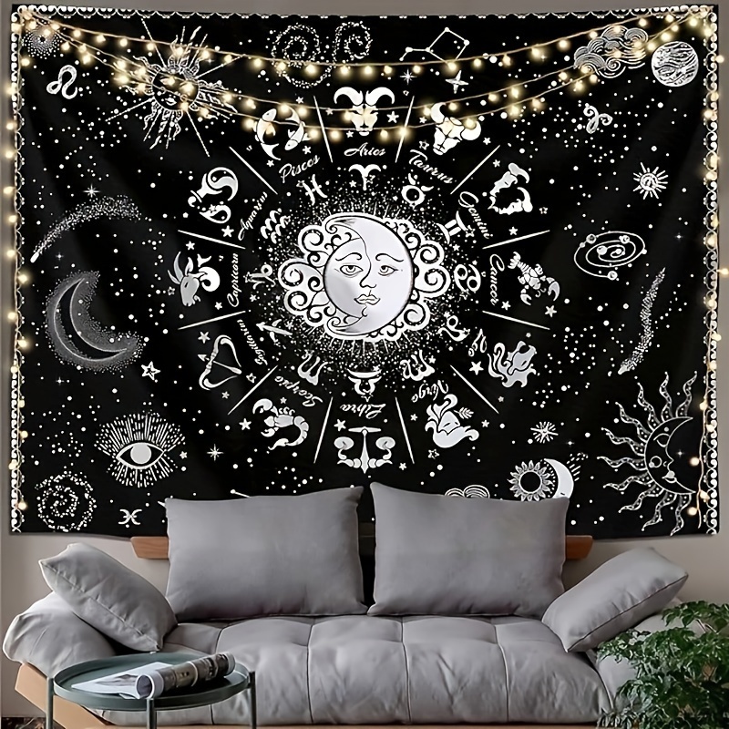 Bedroom Zodiac Tapestry Black White Zodiac Sign Tapestry - Temu