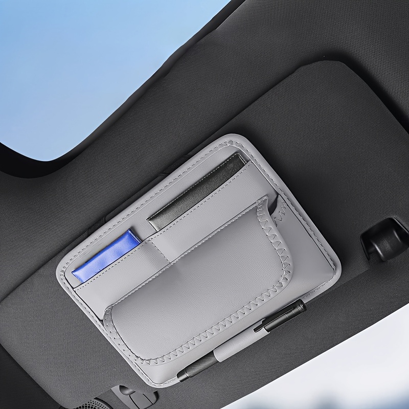 TEMU Bolsa de Almacenamiento para Visera de Coche, Organizador de Visera de Sol Multibolsillos con Soporte para Gafas de Sol, Carpeta y Clip para