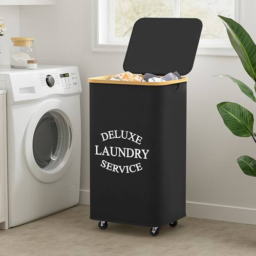 Extra Large 90L/110L Laundry Basket with Wheels - Foldable, Collapsible Dirty Clothes Hamper with Lined Mesh Pocket & Handles, Durable Polyester Storage Bin for , Shelf Baskets
