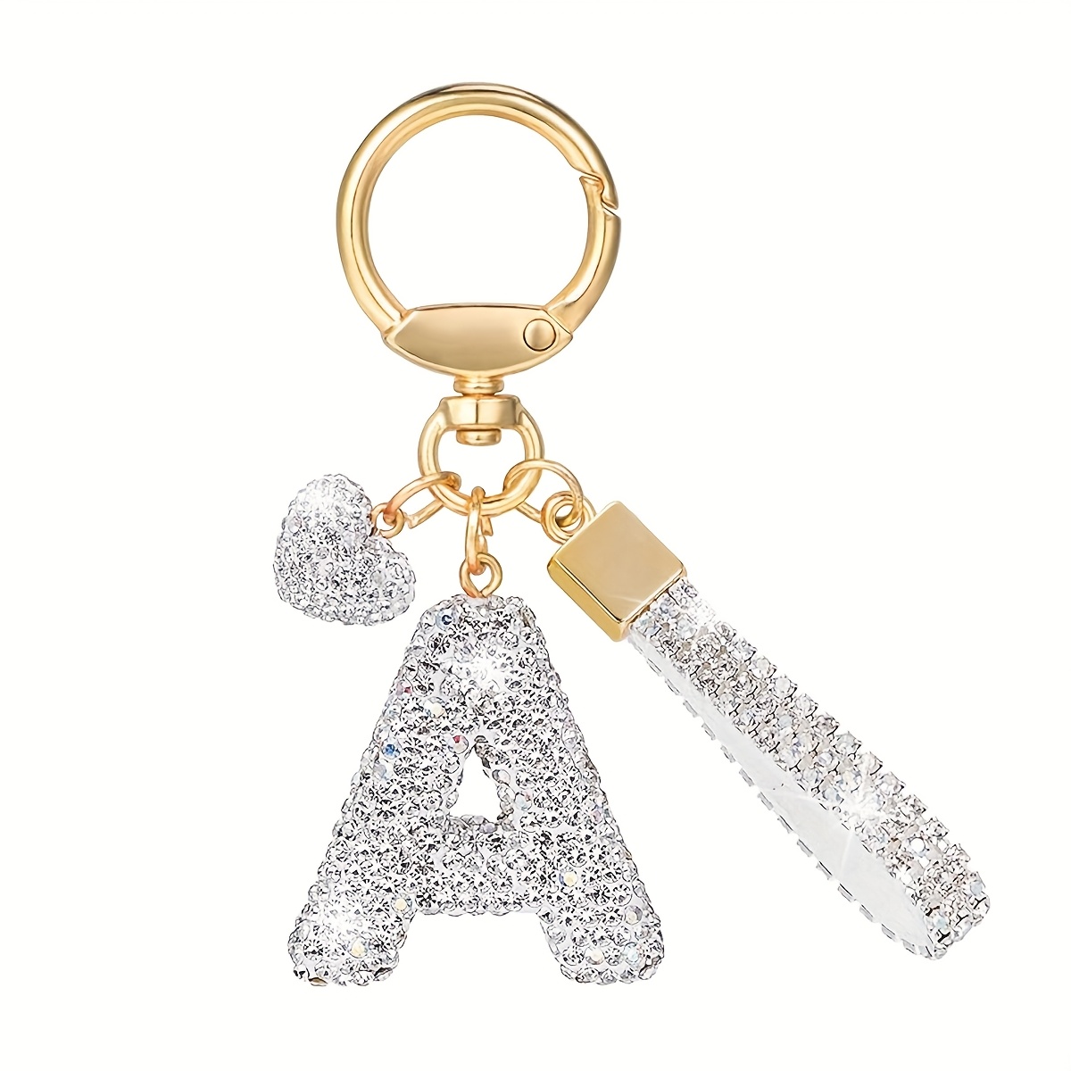 TEMU 1pc Fashion Heart Initial Keychain, Sparkling Full Rhinestone Heart Letter Pendant, Car Key Ring, Cute Backpack Charm For Women, Valentine's Day