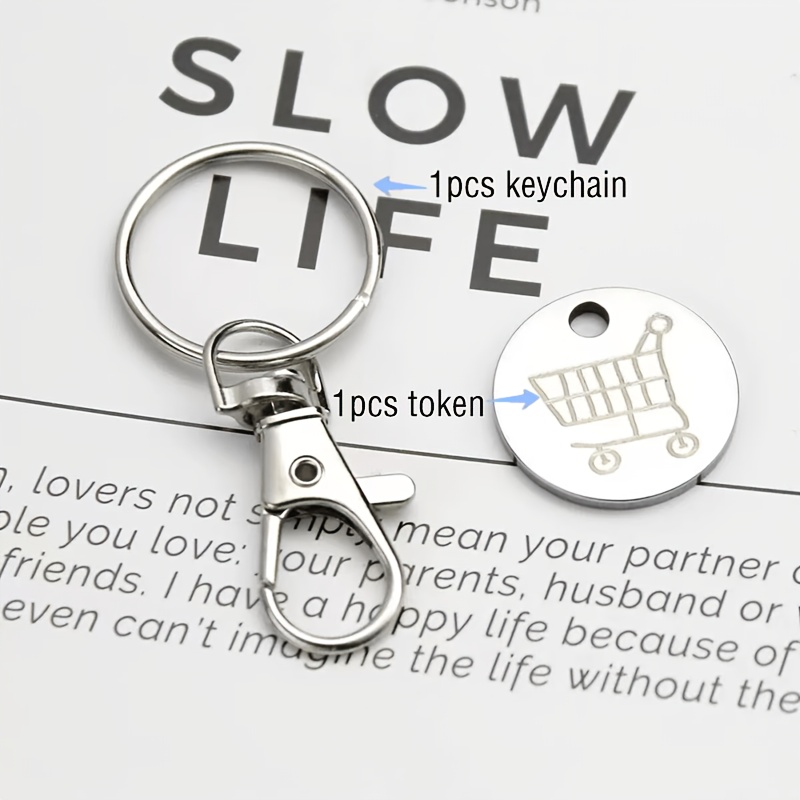 TEMU 2pcs Set: 1 Keychain + 1 Token, Stainless Steel Supermarket Shopping Cart Token Keychain - Anti-loss Token Set Keyring Pendant, Keychain Design,