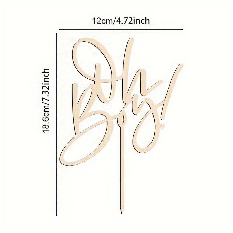 Image of 1pc Wooden Oh Boy Cake Topper, Gender Reveal Party Cake Decoration, No Electricity Needed, Featherless, For Shower & Birthday Celebrations For Halloween,christmas Event & Party Supplies