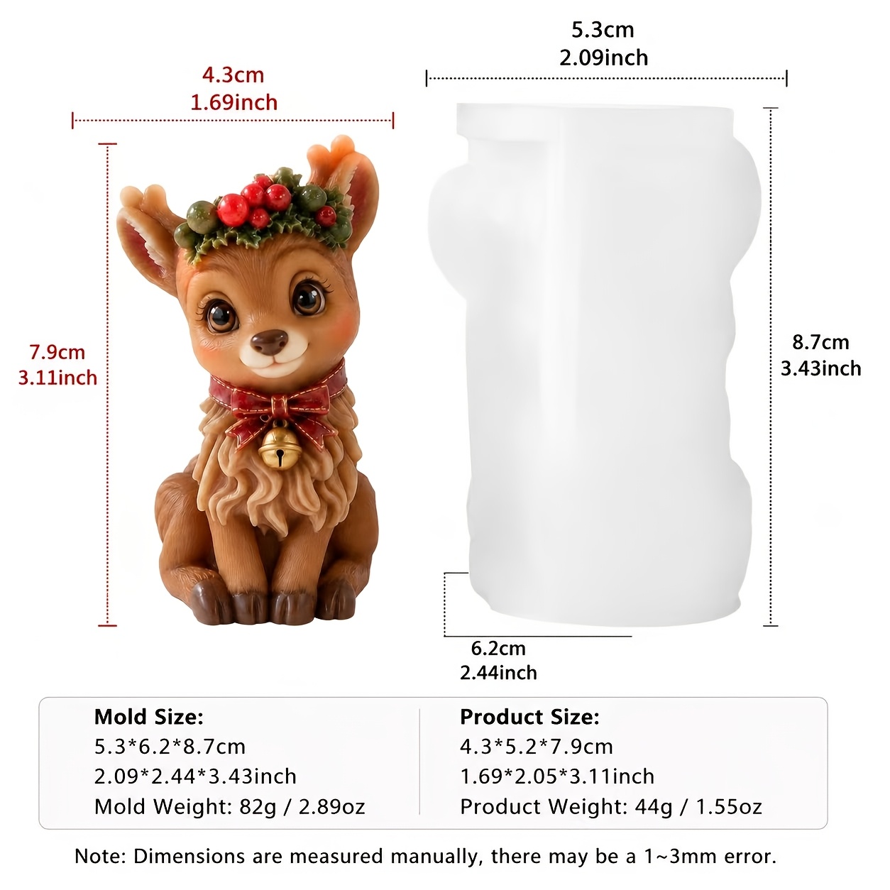 TEMU 1 stampo in silicone per candele a forma di renna natalizia, 3D, con e , stampo per in resina epossidica, facile da sformare, per candele per