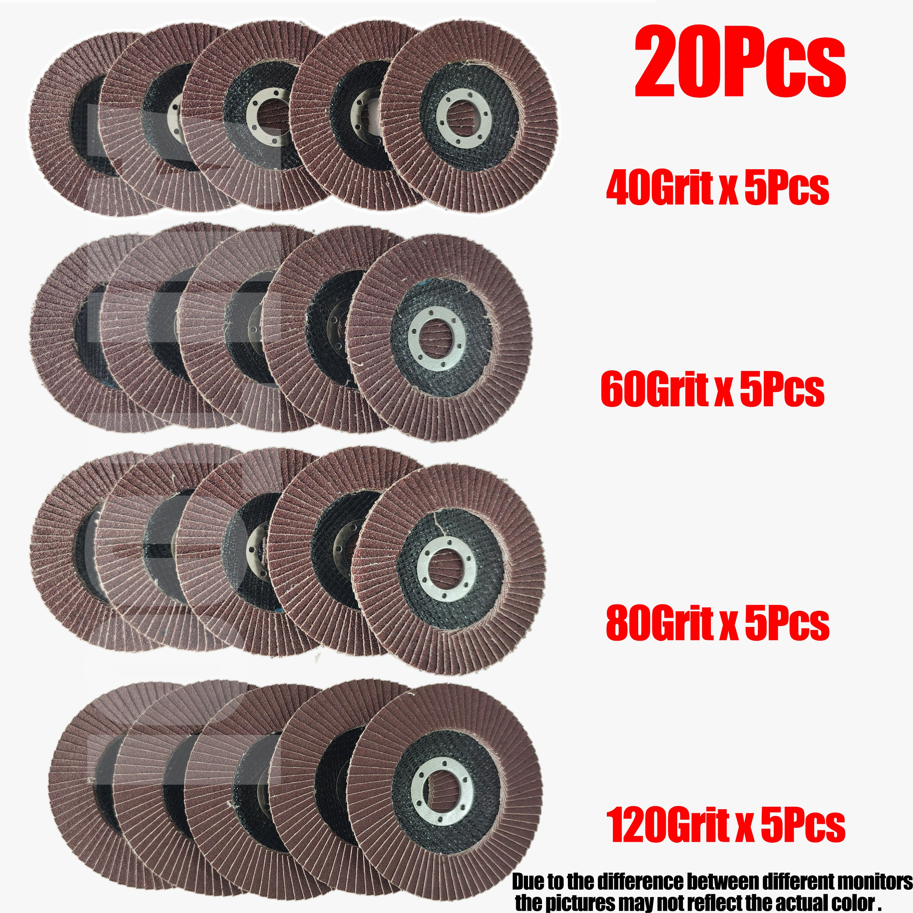 Image of 20pcs Flap Grinding & Sanding Disc Set, 4.5" - Fine 40/60/80/120grit 5pcs Each For Angle Grinders, Aluminum Oxide Material