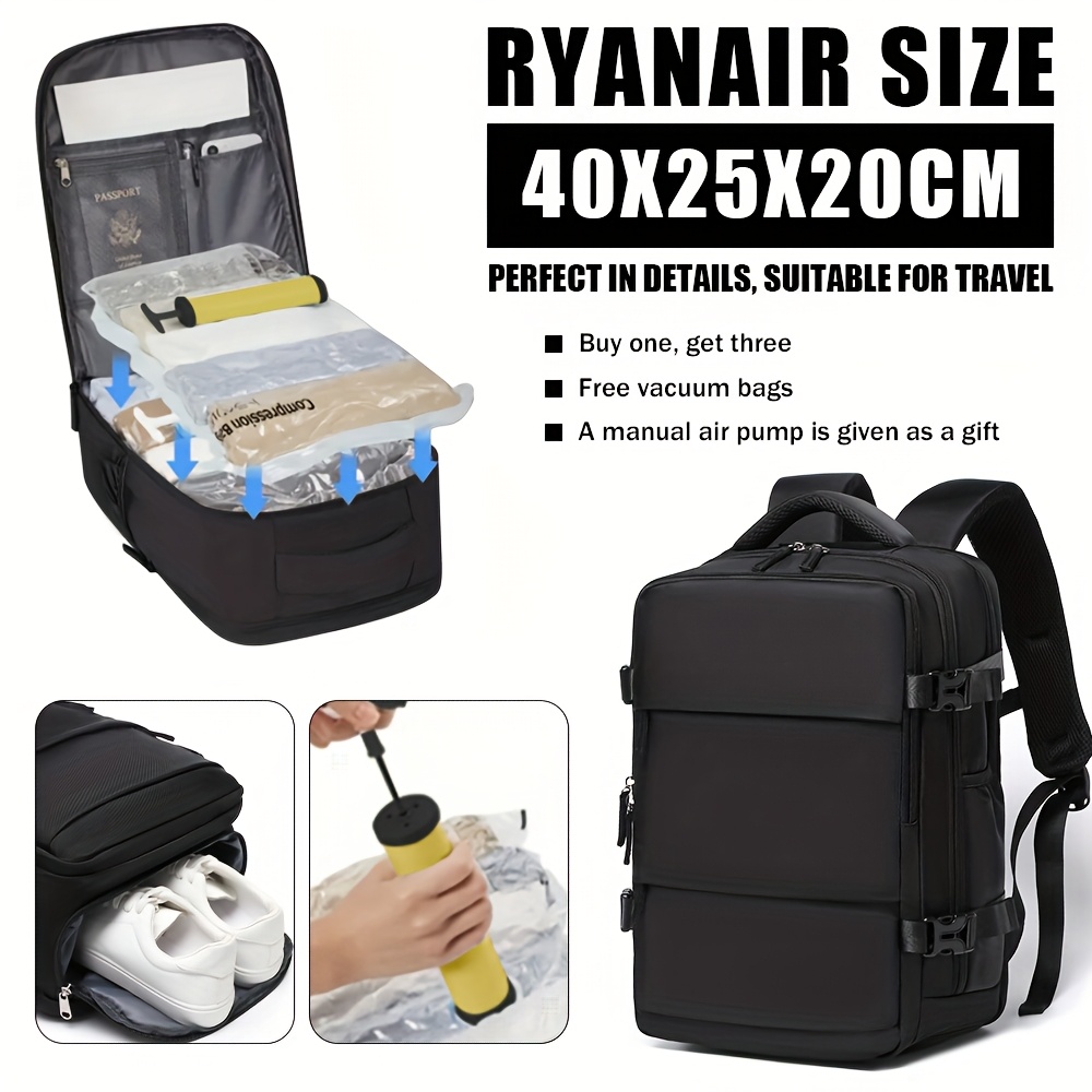 E-shop 3-teiliges Set Kabinen-Vakuum-Rucksack, Damen-Reisetasche, separater Vakuum-Kompressionsbeutel und manuelle Luftpumpe, Laptopfach,