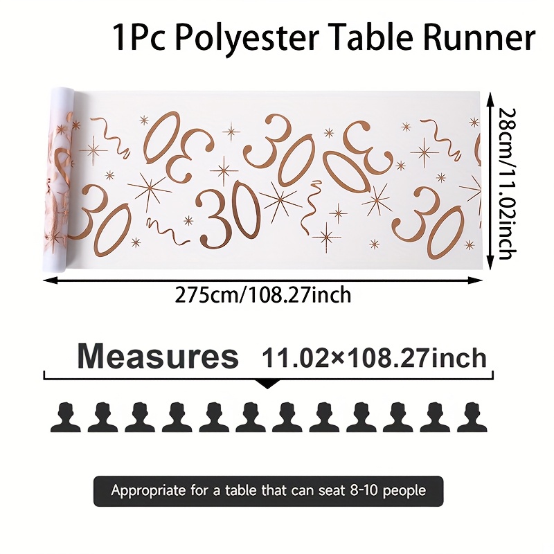 1pc,30th Hot Stamping Mesh Table Runner,275*28cm, Golden Polyester Table Flag,happy 30th Birthday Party Decoration,birthday Party Dining Table Decor,adults Birthday Party Supplies Tablecloth