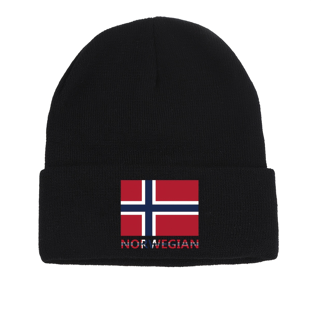 TEMU Women&;s Flag Beanie - Stretchy Knit Winter Hat With , Soft Cold Weather Cap In Red/white/black/navy/ - Scandinavian Style For Everyday & Formal