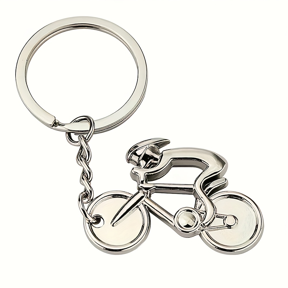 TEMU 1pc Bicycle Keychain - Heavy-duty Metal Construction, Cyclist Riding Position With Chain Simulation - Car Keys, Bag, Backpack Accessories - Gift