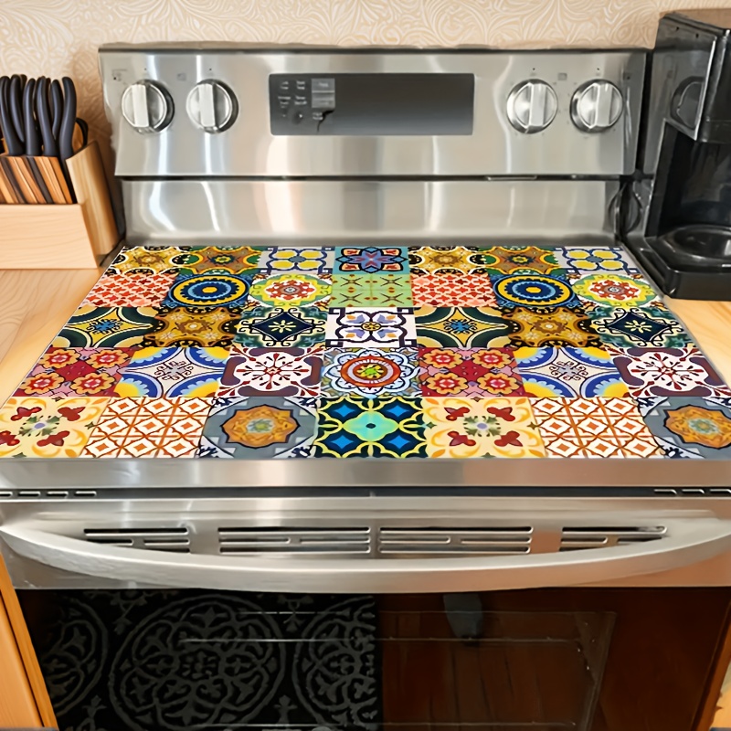 TEMU 1pc Bohemian Style Floral Print Stove Mat, Suitable For Countertops, Quick-dry Rubber Bottom Non-slip Protector, Ideal For Coffee Bars, Home
