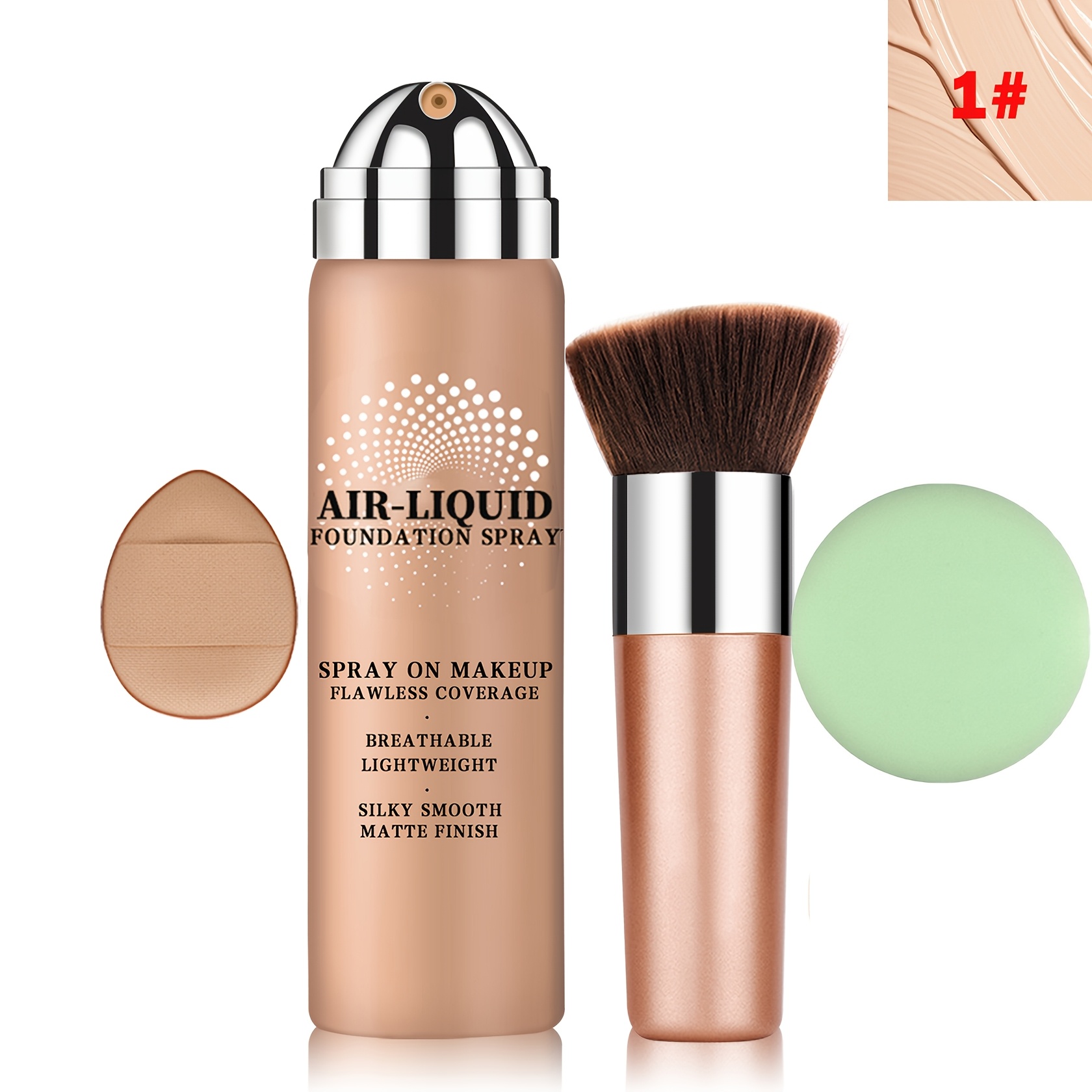 TEMU Fond de teint liquide en aérosol avec pinceau, Cosmétique de fond de teint en aérosol pour peau mature, Magic Minerals, aérosol de fixation de