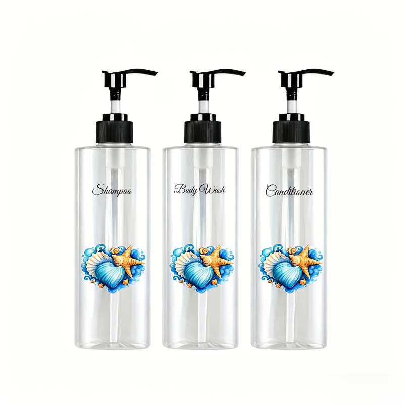 TEMU Black-themed Pump Bottle Set, Consisting Of 3pcs, Each 500 Milliliters/17 Ounces, Designed For Replenishing Shampoo And Conditioner. Empty