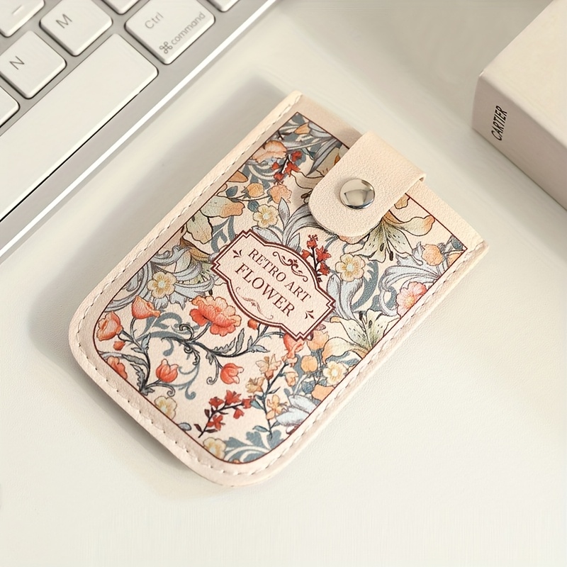 TEMU Porte-cartes de bus pour femmes, sac pour carte de crédit, motif de peinture à l'huile rétro pour femmes, sac pour carte de crédit rétractable,