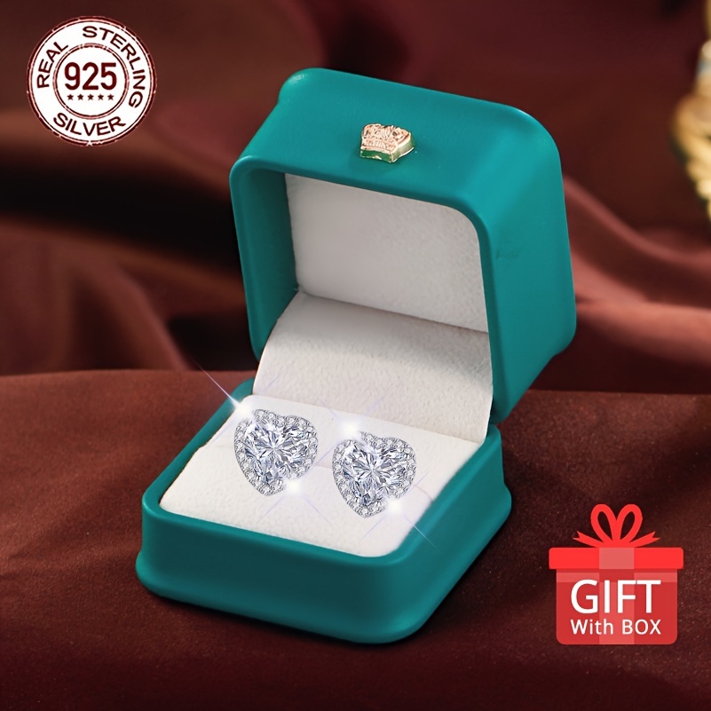 

1 Pair -shaped Synthetic Zirconia Stud Earrings, 925 Sterling Silver Plated, Hypoallergenic, Simple Round Design, Gift Box Included, Valentine's Day, Birthdays, Christmas, And All