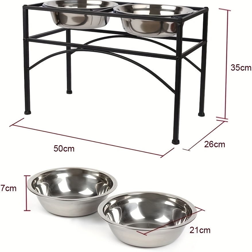 TEMU Raised Dog Bowls Elevated Pet Feeder With 2 Stainless Steel Water And Food Bowls L 50 X 26 X 35cm