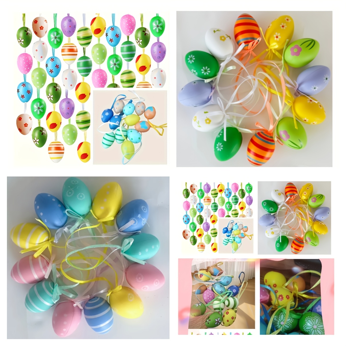 Party Home Wedding Decor Hanging Random Pattern Painted Plastic Eggs 1 Set