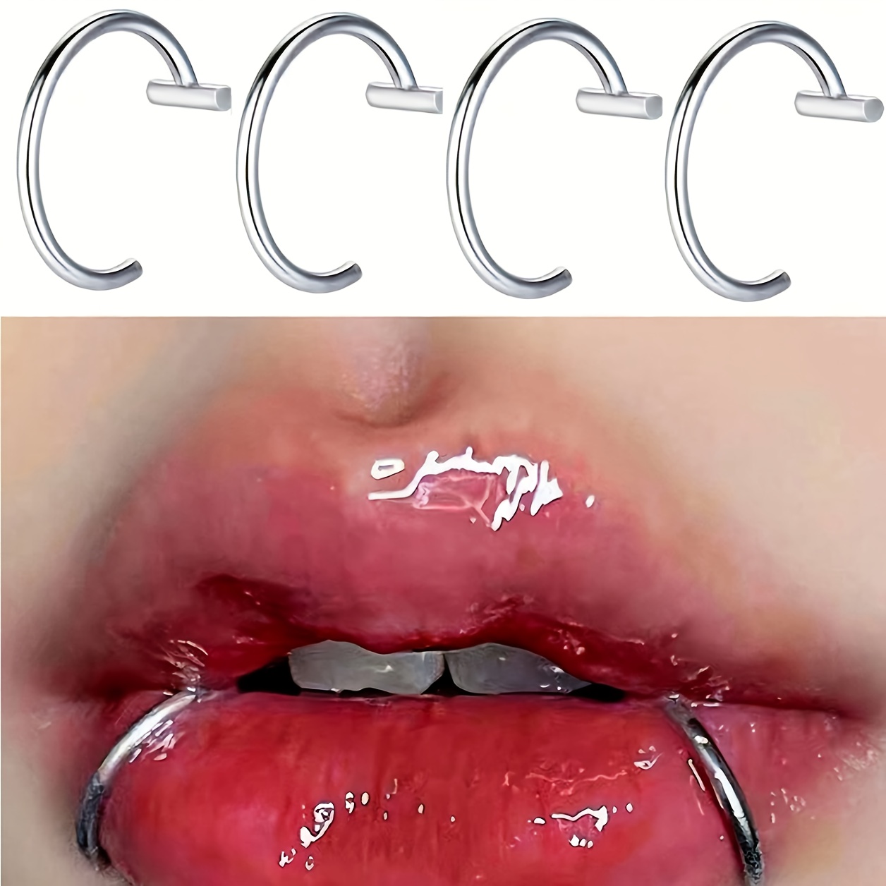 TEMU 4pcs Fake Nose Ring Hoop Stainless Steel Fake Lip Ring Septum Fake Piercing Nose Clip Hoop Clip Lip Ring To Pierce Easy Gothic Punk Body Jewelry