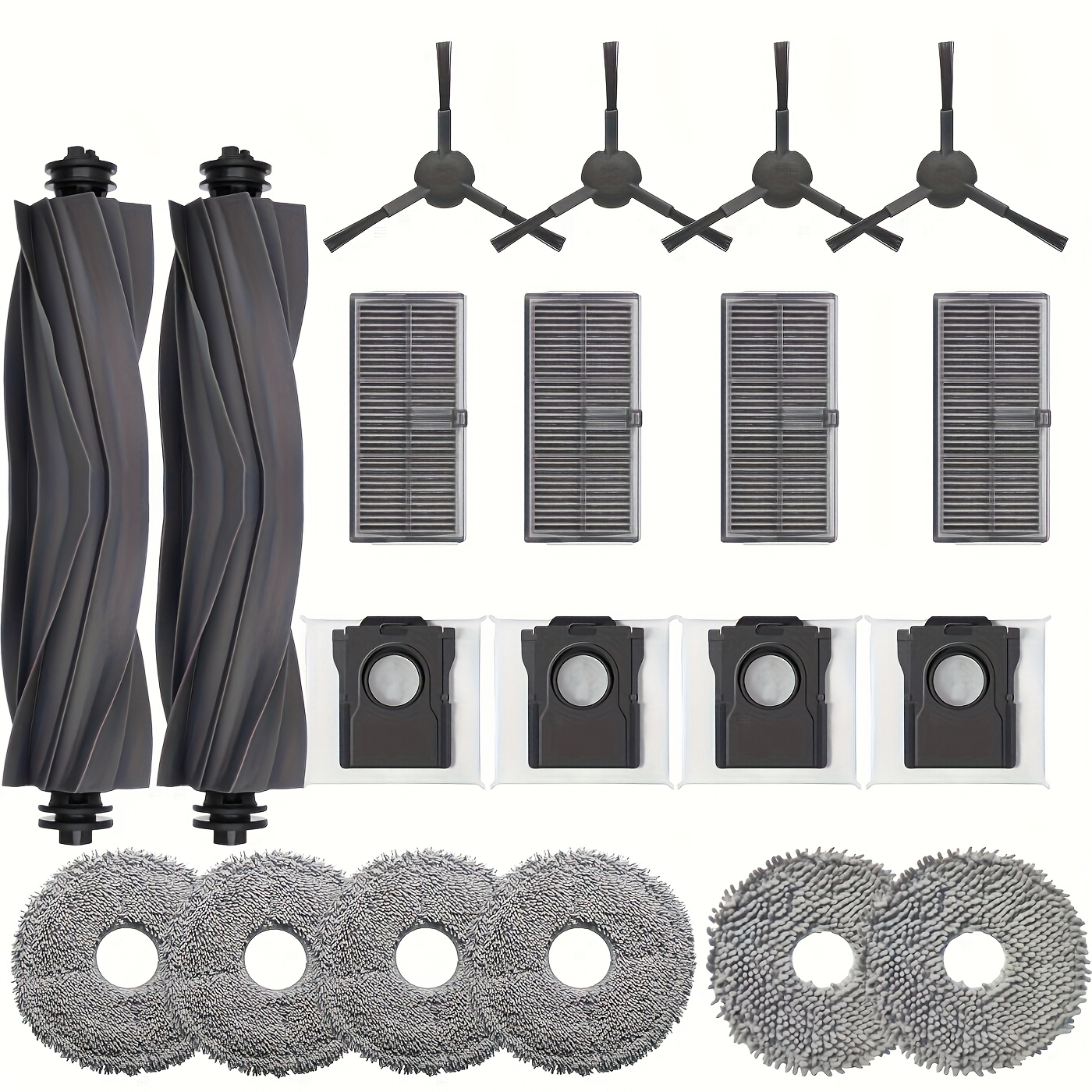 Compatible With Dream E30 Ultra / L10s 2 / L10s Pro / X30 Ultra Mop / Wet Wipes X6; Dust Bags X4; Hepa Filters X4; Main Brushes X2; Side Brushes X4 Parts Consumables